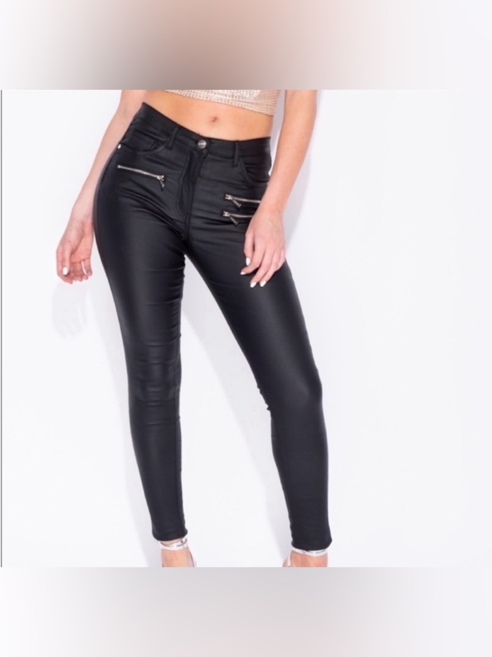 KLIQUE B black wax look zippers crop pants Size 11